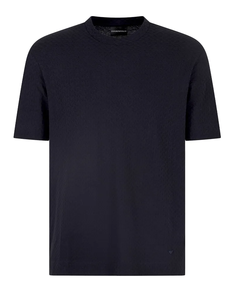 Emporio Armani T -Shirt in Jersey Jacquard Blu Blue