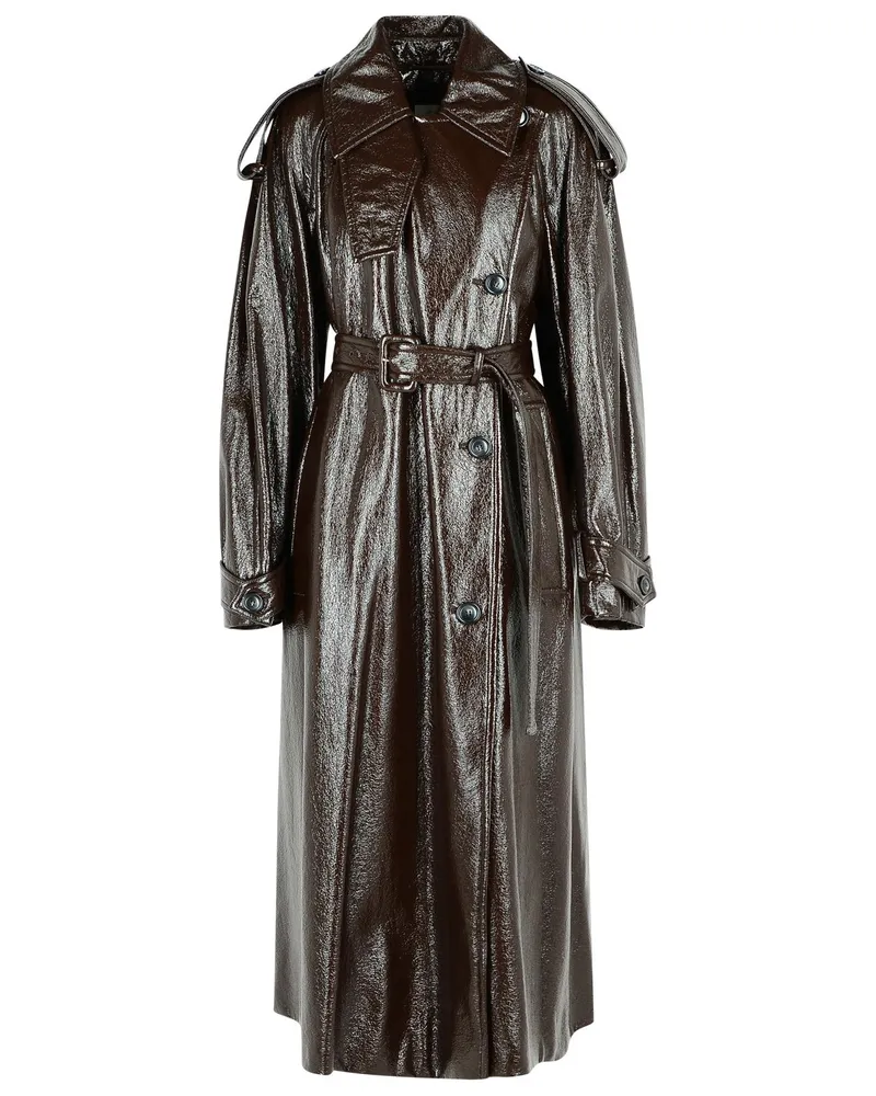 SPORTMAX Long 'Bairo' Patenteffekt Trenchcoat in kaffee Baumwolle Brown