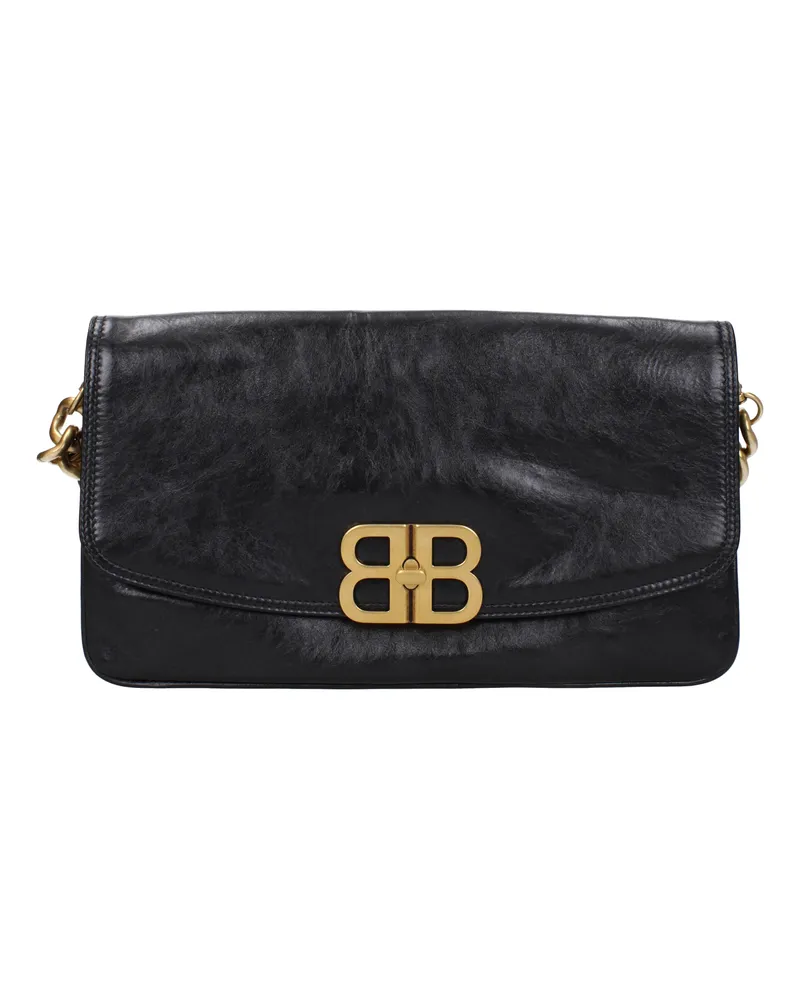 Balenciaga Damens Umhängetasche mit Klappe aus schwarzem Leder -