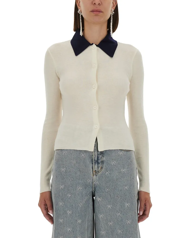 Self-Portrait Merino Wolle Strickjacke Ivory