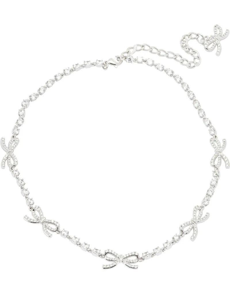 Self-Portrait Selbstporträt-Halskette mit Schleifen und Kristallen Silver