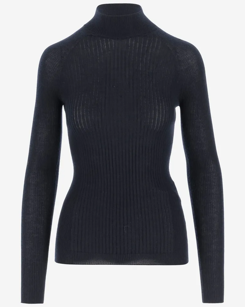 Sa Su Phi Cashmere und Seidenrippenstrickpullover Blue