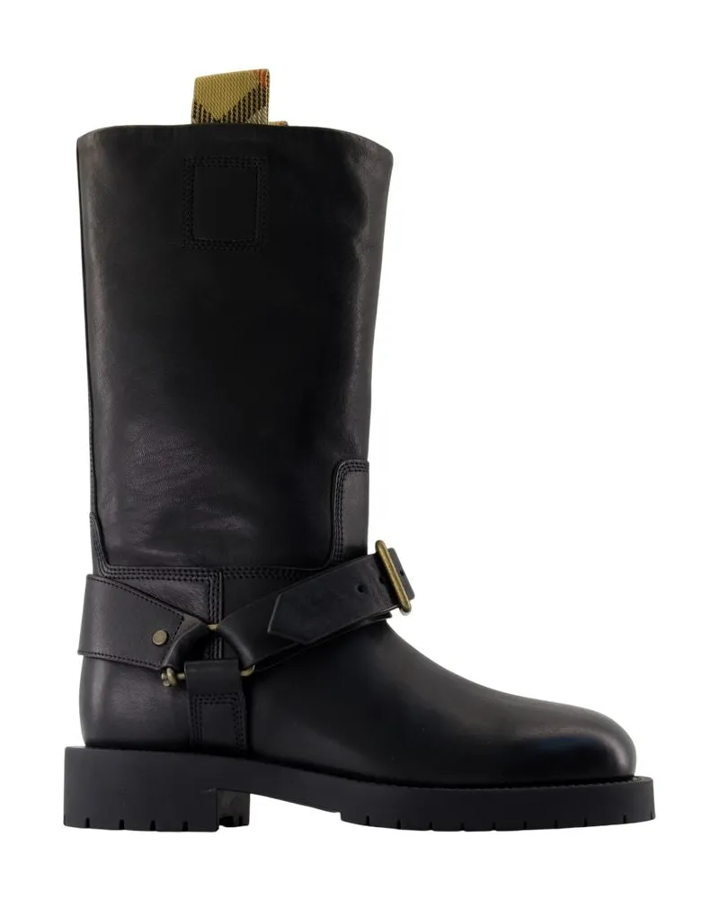 Burberry Weicher Sattel Low -Stiefel  Leder schwarz Black