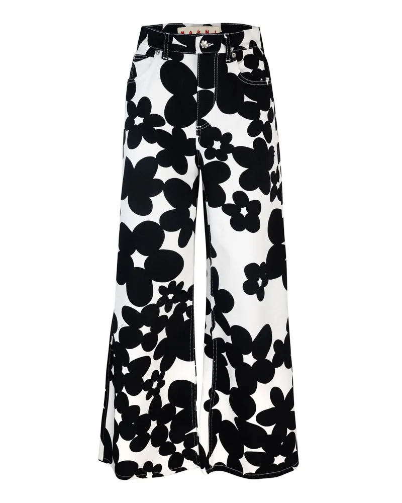 Marni Pantaloni in Cotone Con Stampa Dillies Bianca e Nera Black