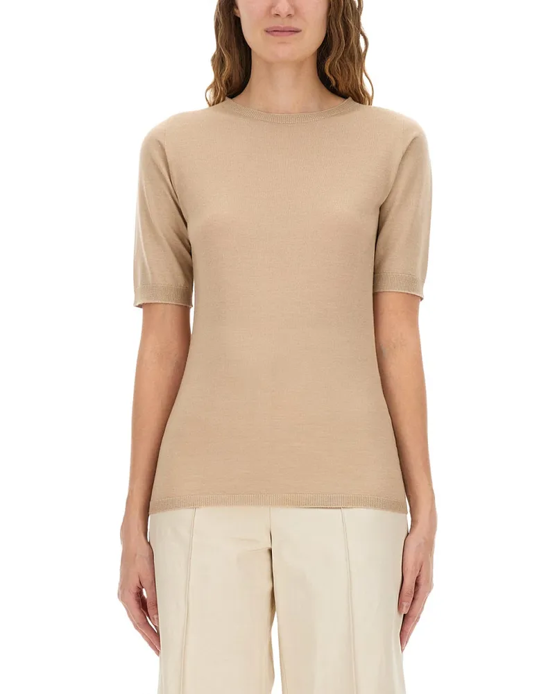 Fabiana Filippi Cashmere und Seidenstrick T -Shirt Beige