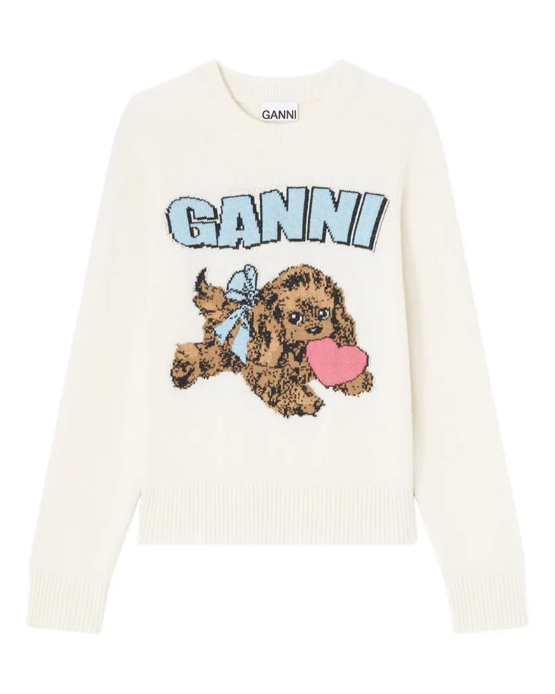 Ganni flauschiger Welpe Love Wollpullover Beige