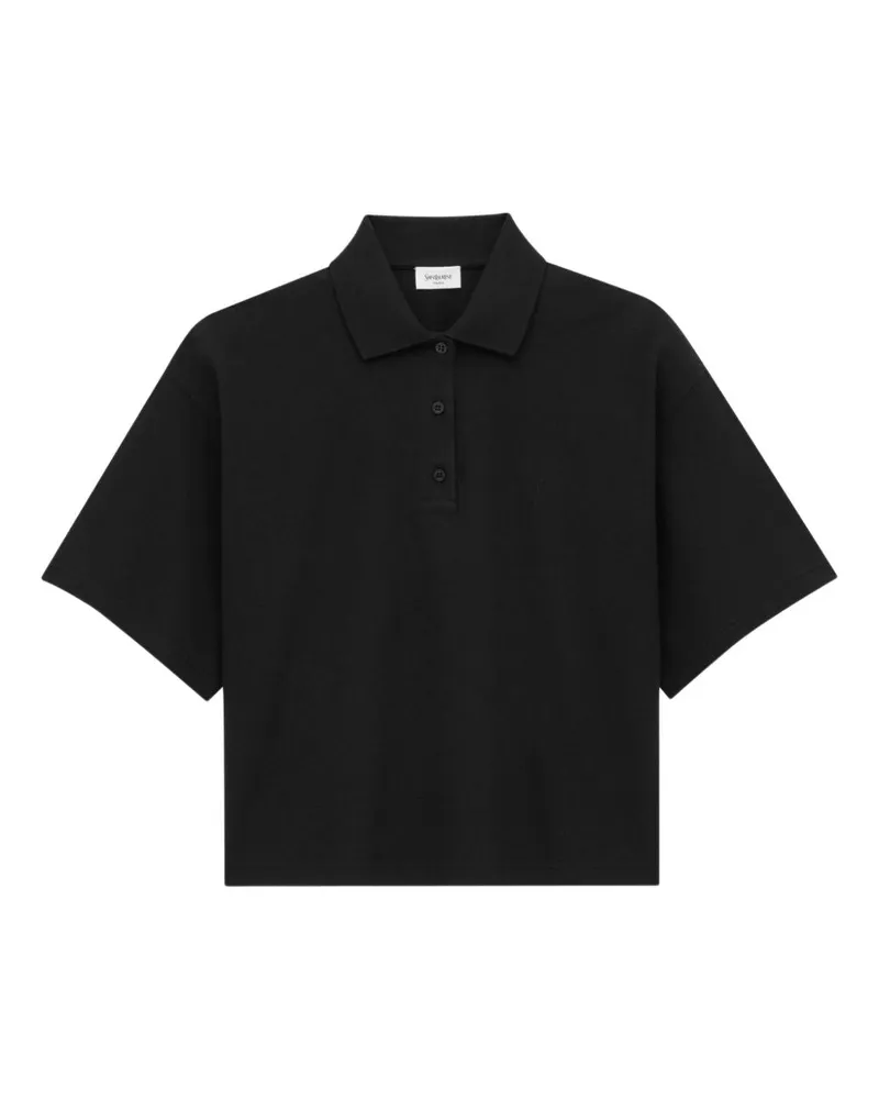 Saint Laurent übergroßes Baumwoll -Polo -Hemd Black