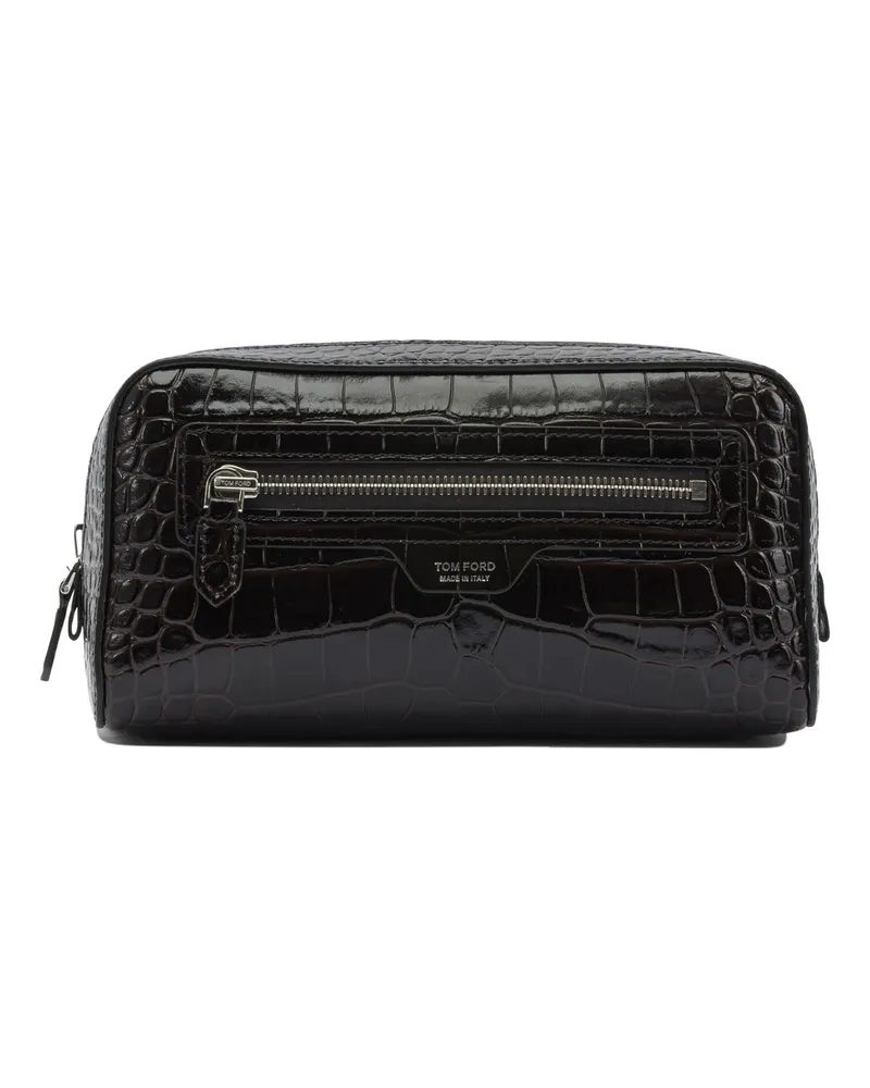 Tom Ford Kosmetiktasche aus Leder mit Krokoprägung Brown