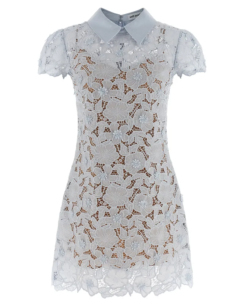 Self-Portrait Selbstporträt-Minikleid mit blauer Guipure-Spitze Light