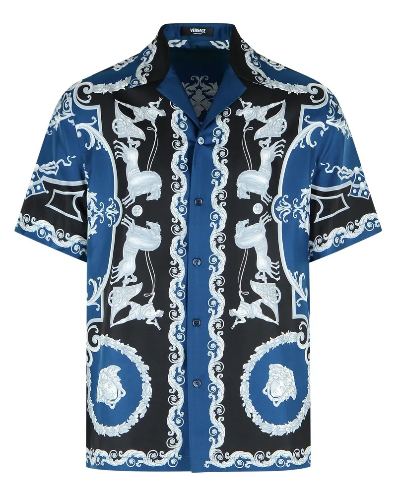 Versace Regular-Hemd aus schwarz-blau bedrucktem Seidentwill Blue