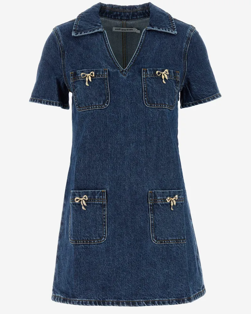 Self-Portrait Self -Porträt -Baumwoll -Denim -Mini -Kleid mit Schleifen Denim