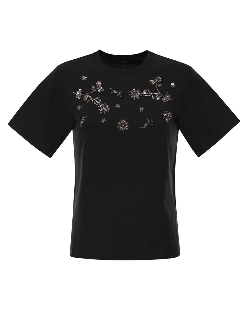 Weekend Max Mara Wkdagile Jersey-T-Shirt mit Aufdruck und Stickerei Black