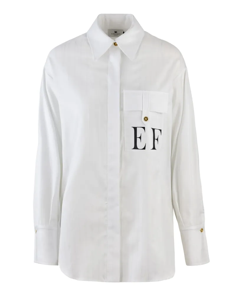 Elisabetta Franchi Camicia in Popeline di Cotone A Righe Bianca White