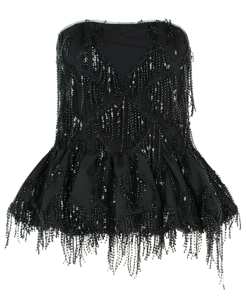 ROTATE Birger Christensen Drehen Sie das schwarze Polyesteroberteil „Dorla Black