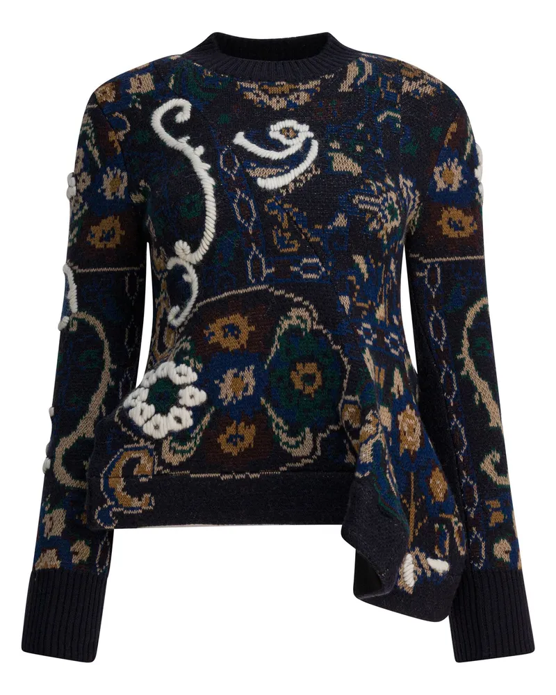 Sacai Blumen-Jacquard-Strickpullover Blue