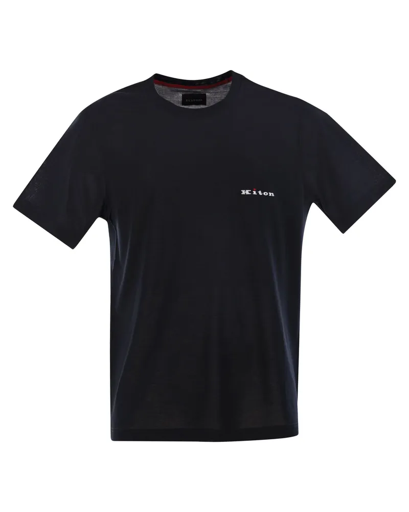 Kiton Baumwoll -T -Shirt mit Logo Navy