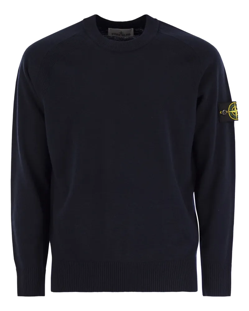 Stone Island Crew Halsspringer mit Raglanärmel und gerippten Kanten Navy
