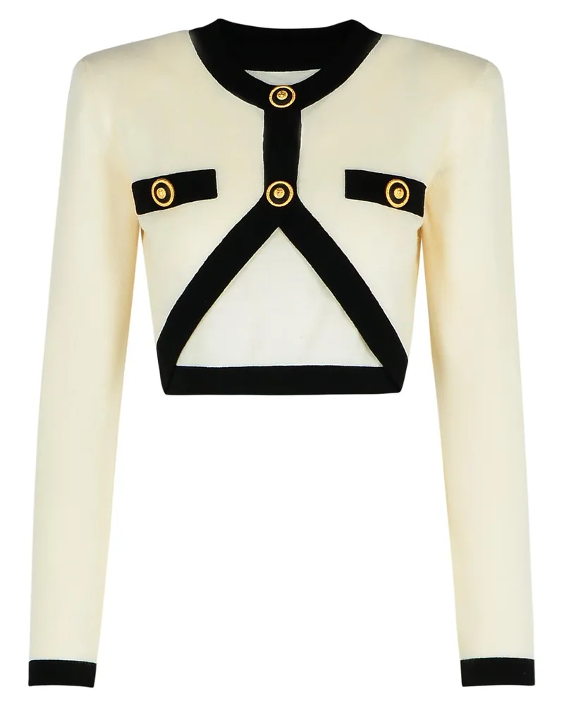 Balmain Crop' Creme Wollmischung Strickjacke Cream