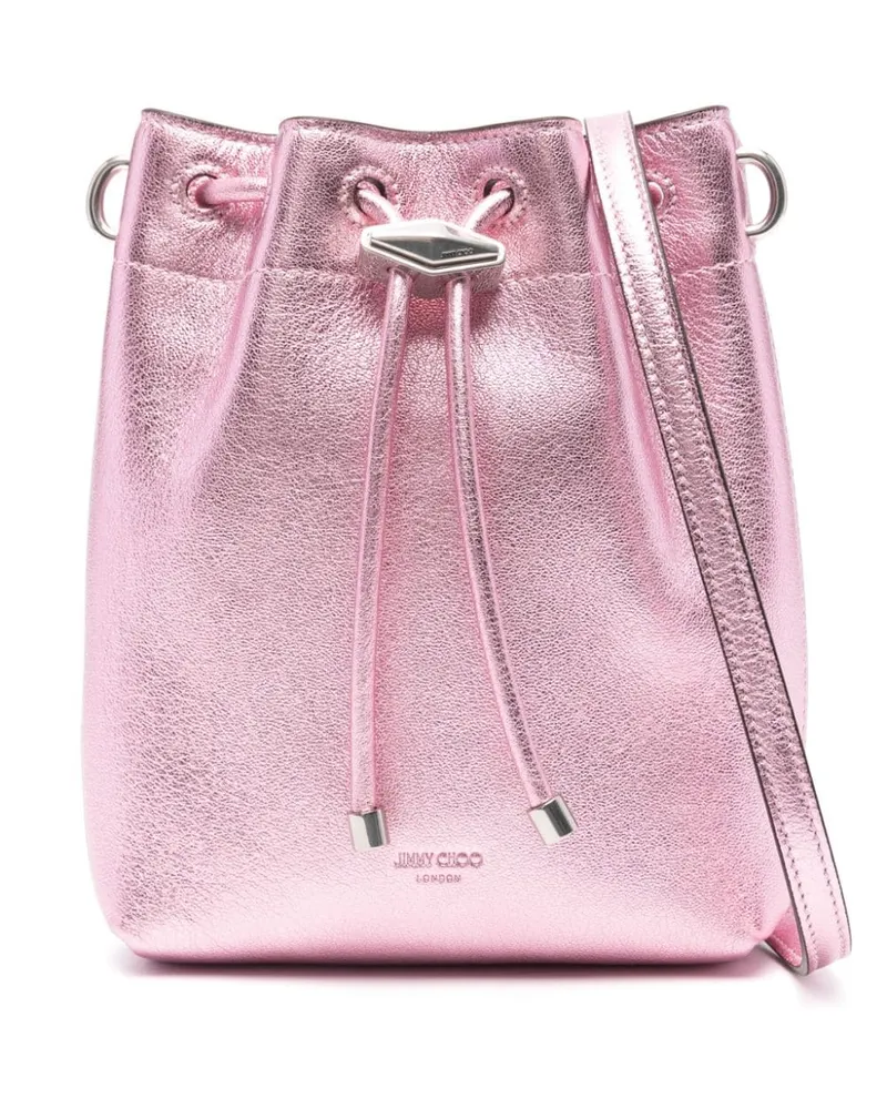 Jimmy Choo Bon Bon Metallic Leder Mini Eimerbeutel Rosa