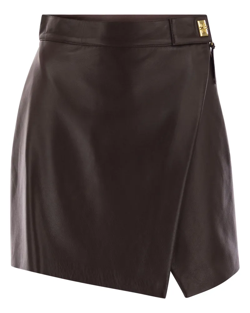 Elisabetta Franchi Mini Skirt In Nappa Leather Bordeaux