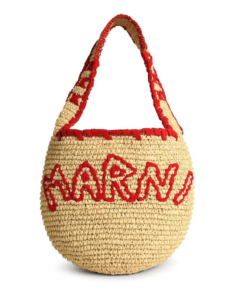 Marni Medium 'Hobo Nassa' Tasche in Red Natural Raffia Beige