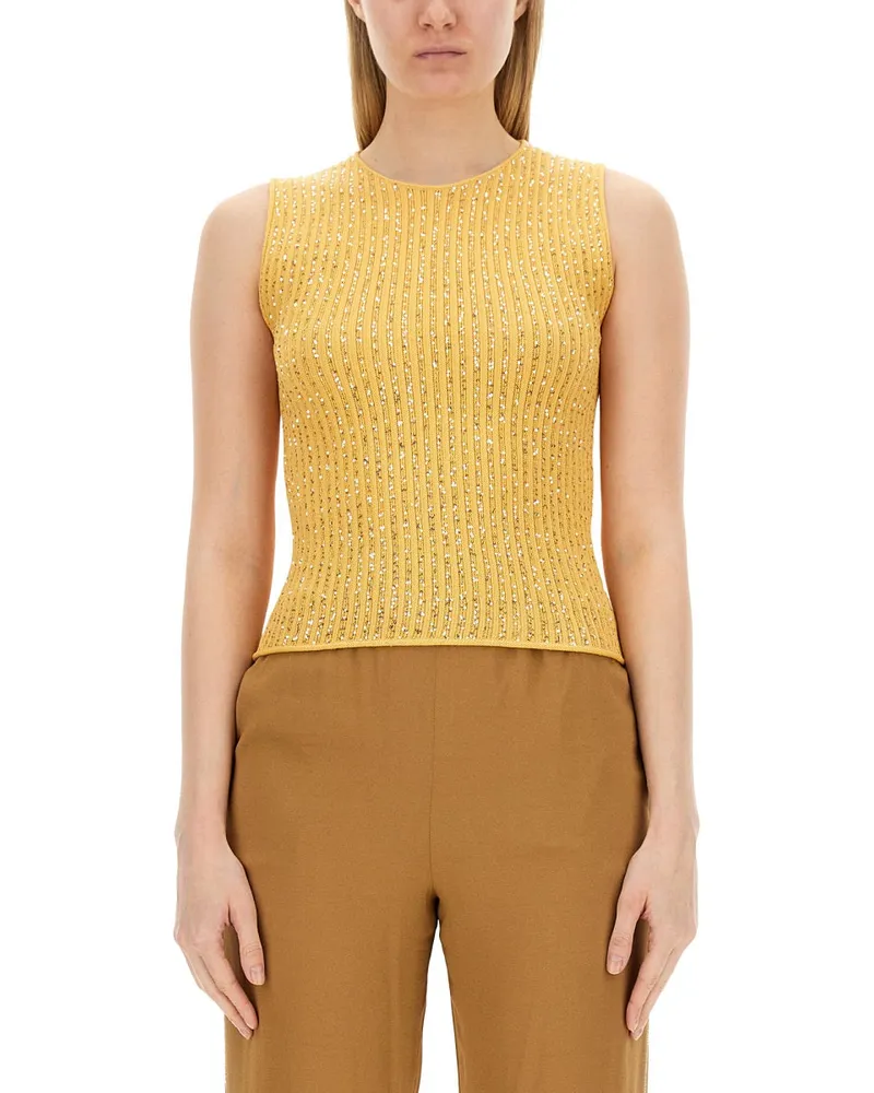 Fabiana Filippi Mesh mit Strasssteinen Yellow