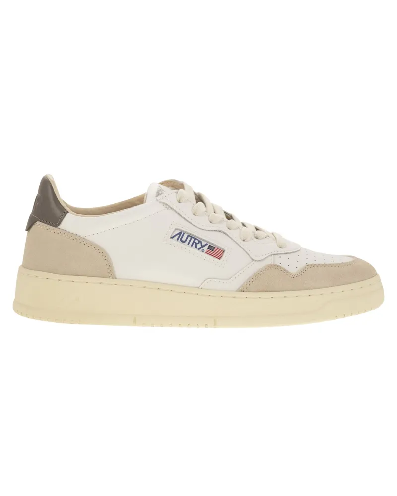 AUTRY Medaillengewinner niedriger Leder- und Wildleder -Turnschuhe White