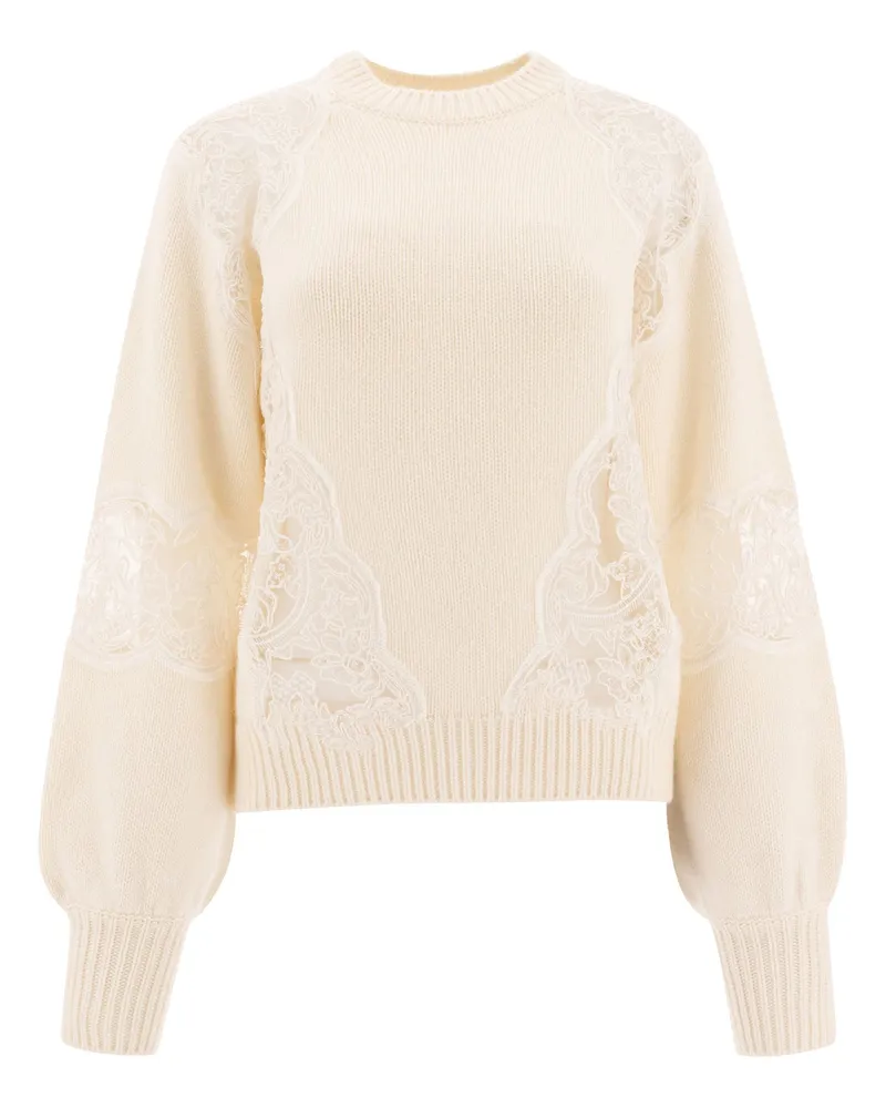 Elie Saab Pullover mit Spitzeneinsätzen White