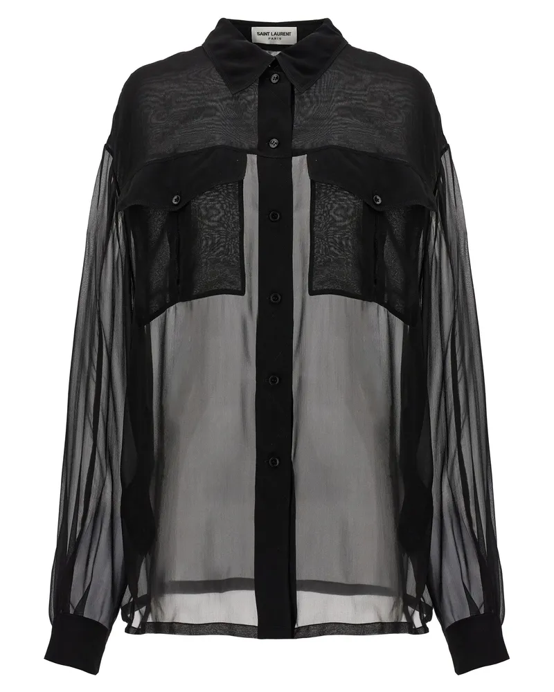 Saint Laurent Silk Musselinhemd Black