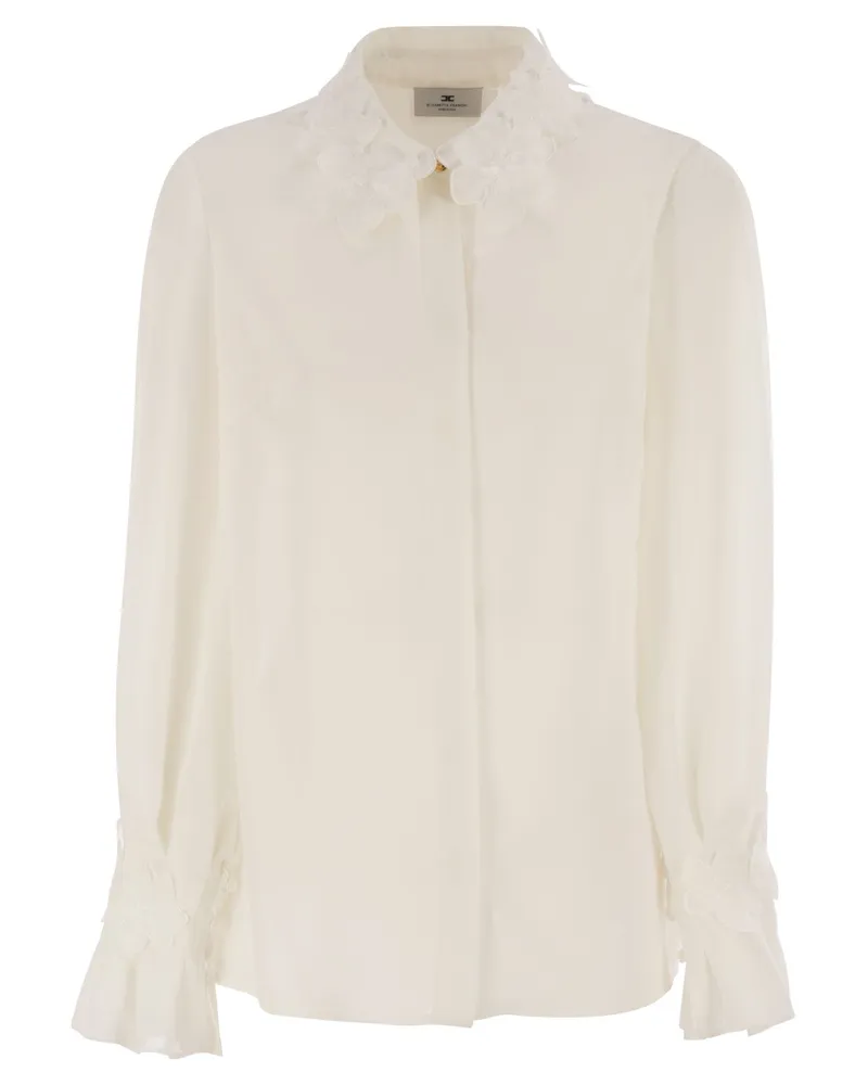 Elisabetta Franchi Georgette -Hemd mit Blumenstickerei Ivory