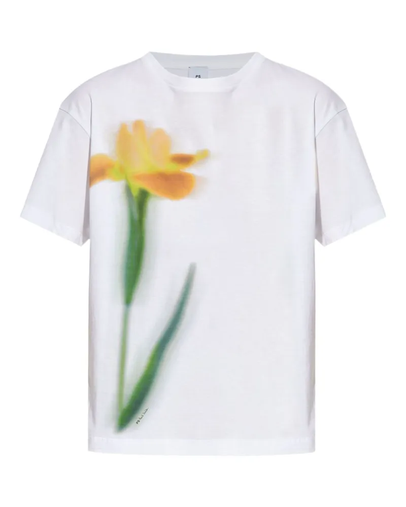 Paul Smith Blumenstamm Baumwoll -T -Shirt White