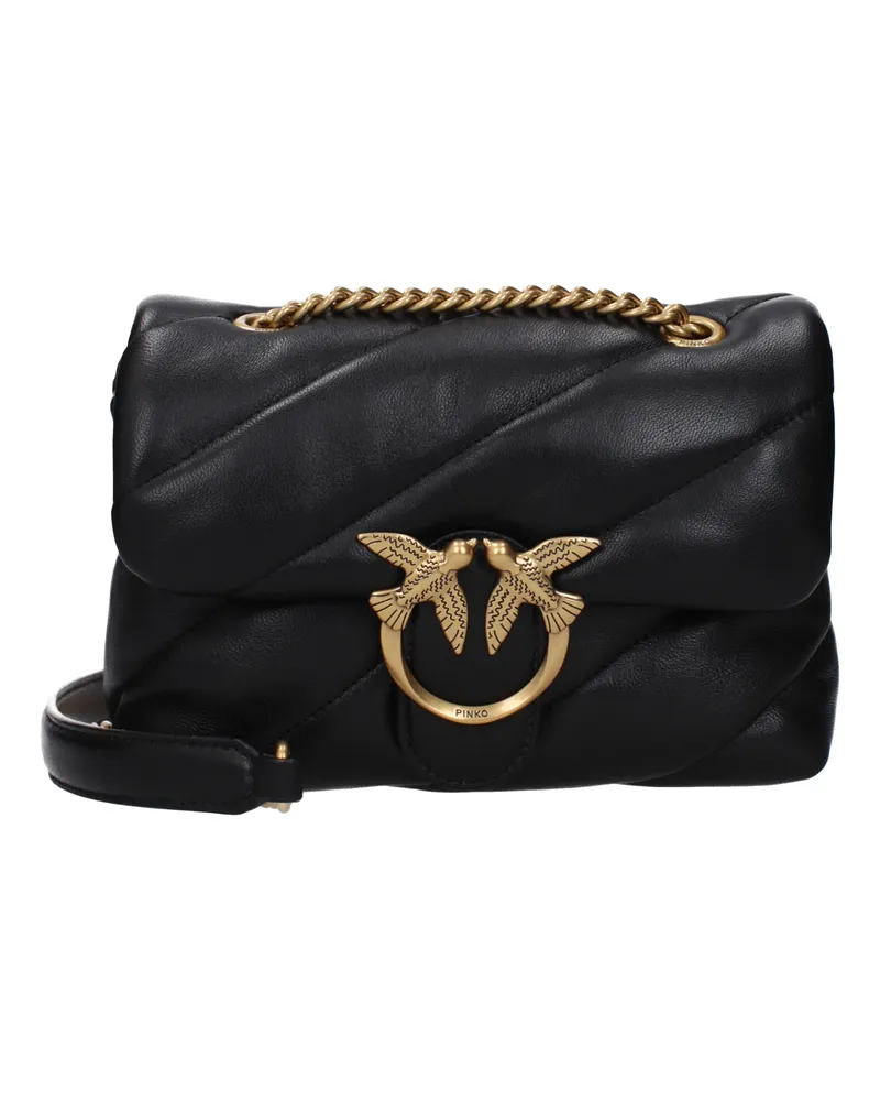 Pinko Damens Love Puff Umhängetasche Leder Schwarz/Gold -