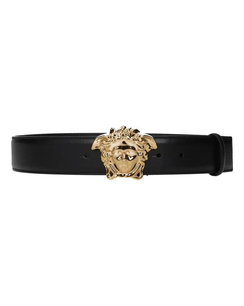 Versace Männer 's Gürtel Leder schwarz/dunkeles Gold -