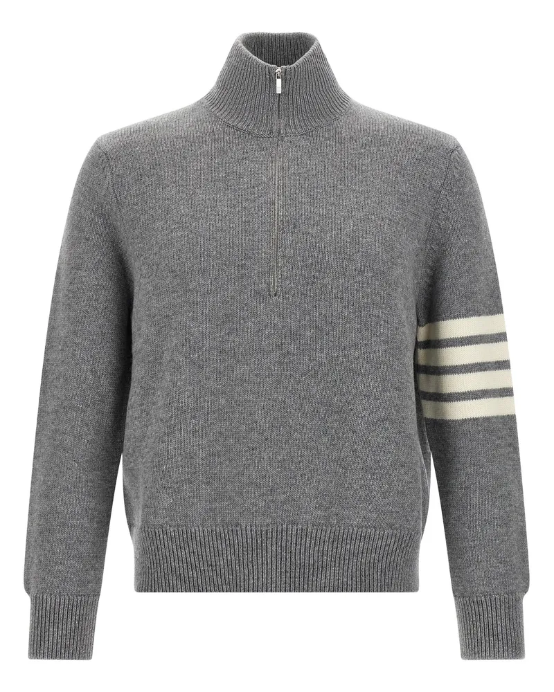 Thom Browne Bar Halb Zip Pullover Gray
