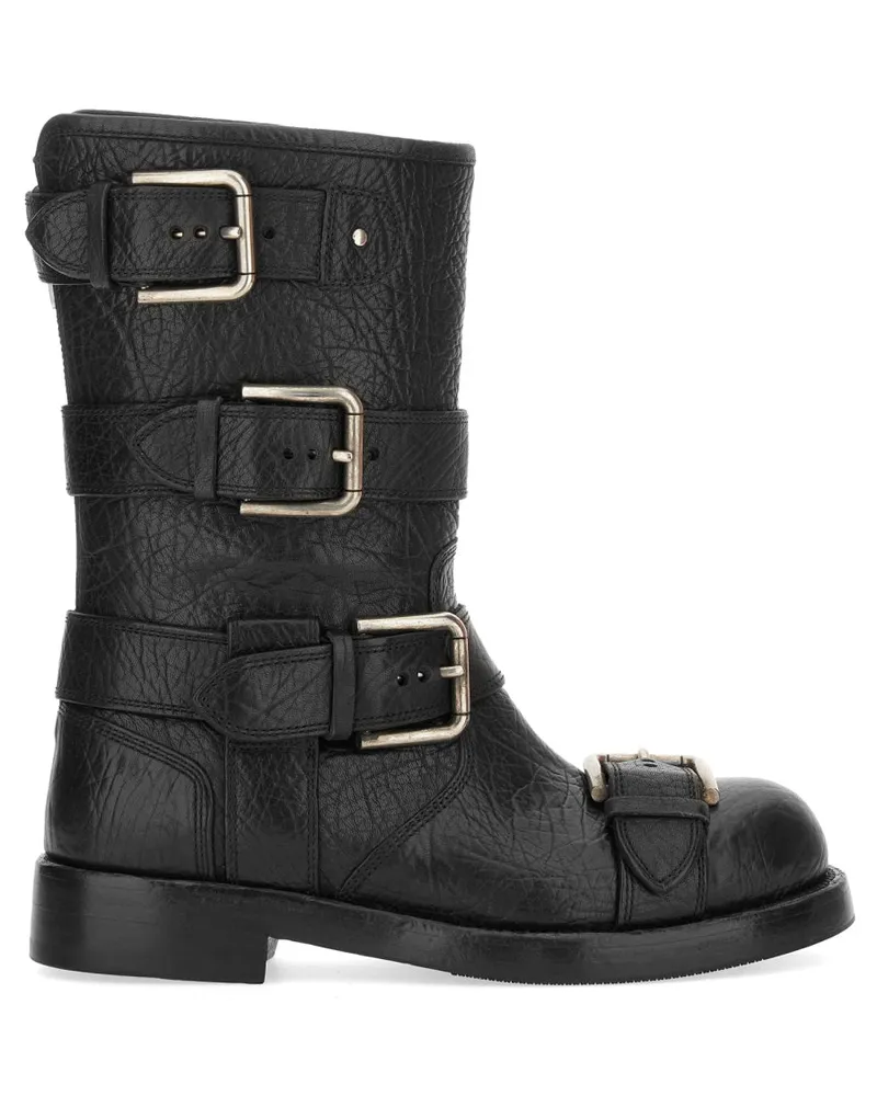 Dolce & Gabbana Lederstiefel mit Schnallen Black