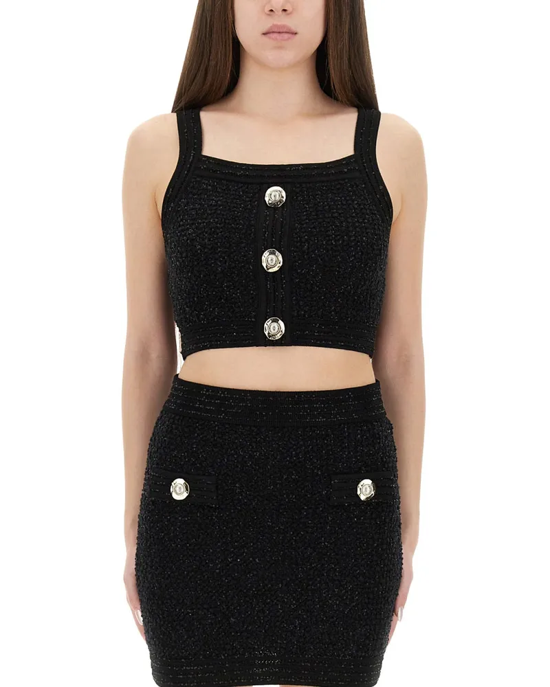 Balmain Tweed Crop Top Black