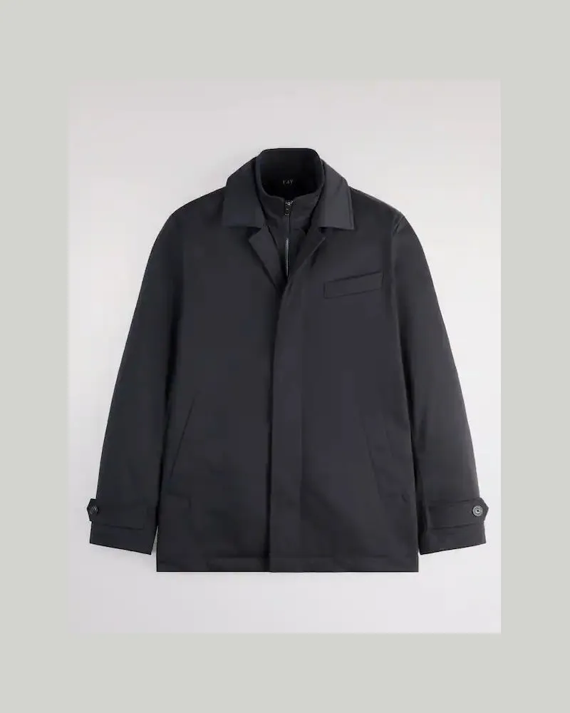 Fay Kurzer Morgenmantel aus technischem Gabardine Blue