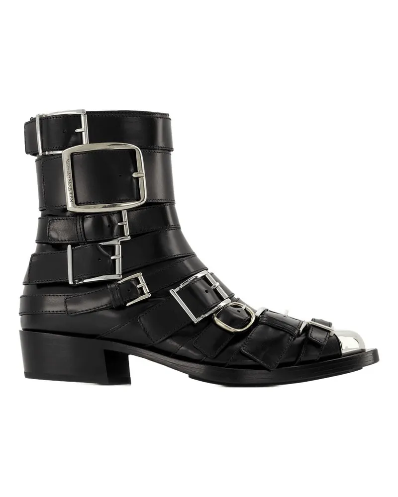 Alexander McQueen Boxcar -Stiefel in Schwarz/Silberleder Black