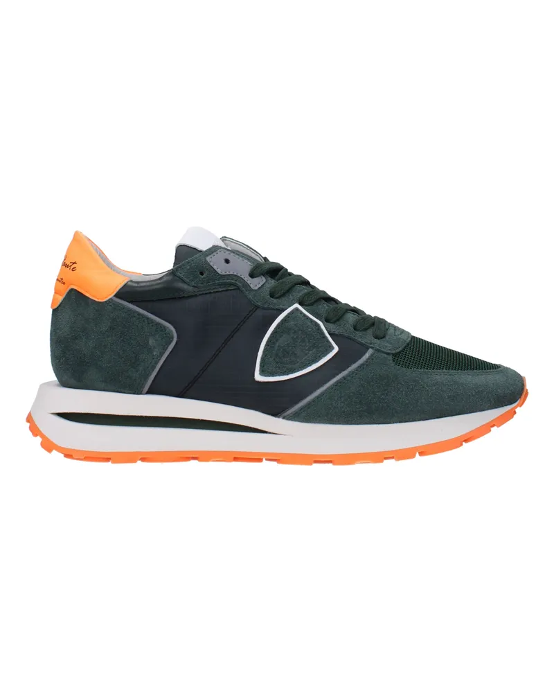 Philippe Model Sneakers Tropez Haute Mens Fabric Green/Orange Fluo -