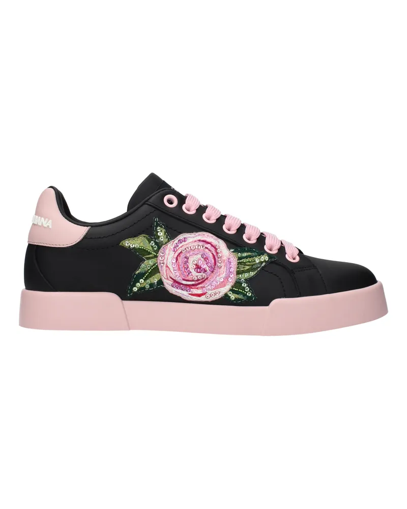 Dolce & Gabbana Dolce&Gabbana Sneakers Portofino Light Damens Leder Schwarz/Rosa -