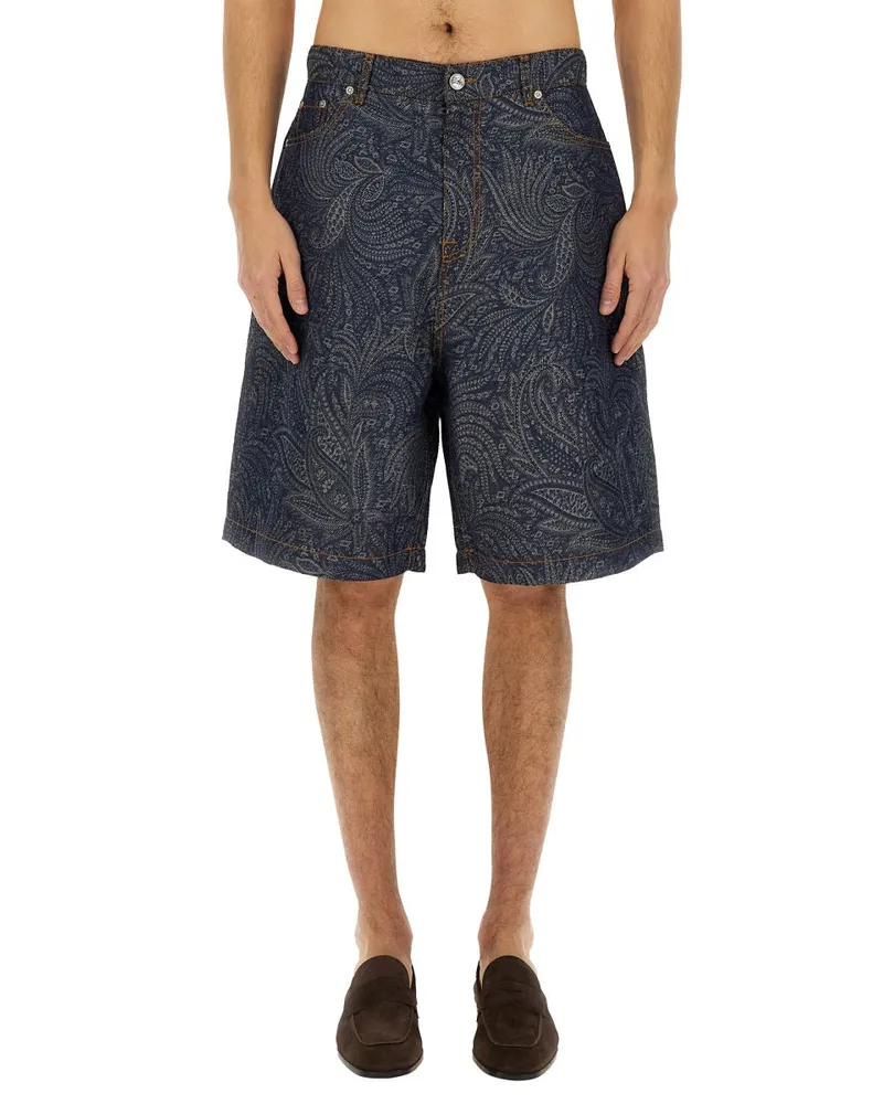 Etro Jacquard Denim Bermuda Shorts Denim