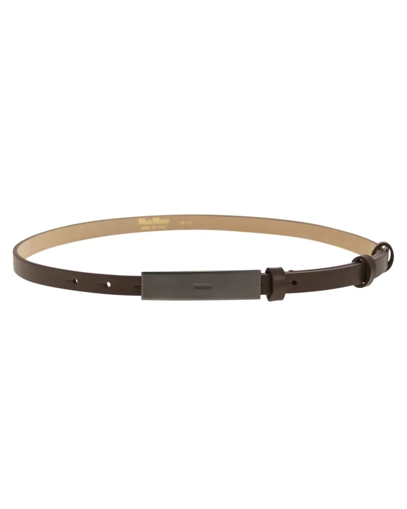 Max Mara Newplate15 Ledergürtel mit Logo Plaque Brown