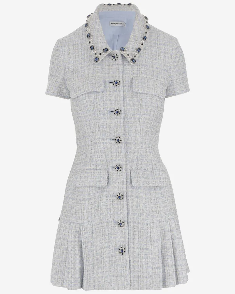 Self-Portrait Bouclé Mini Kleid Light