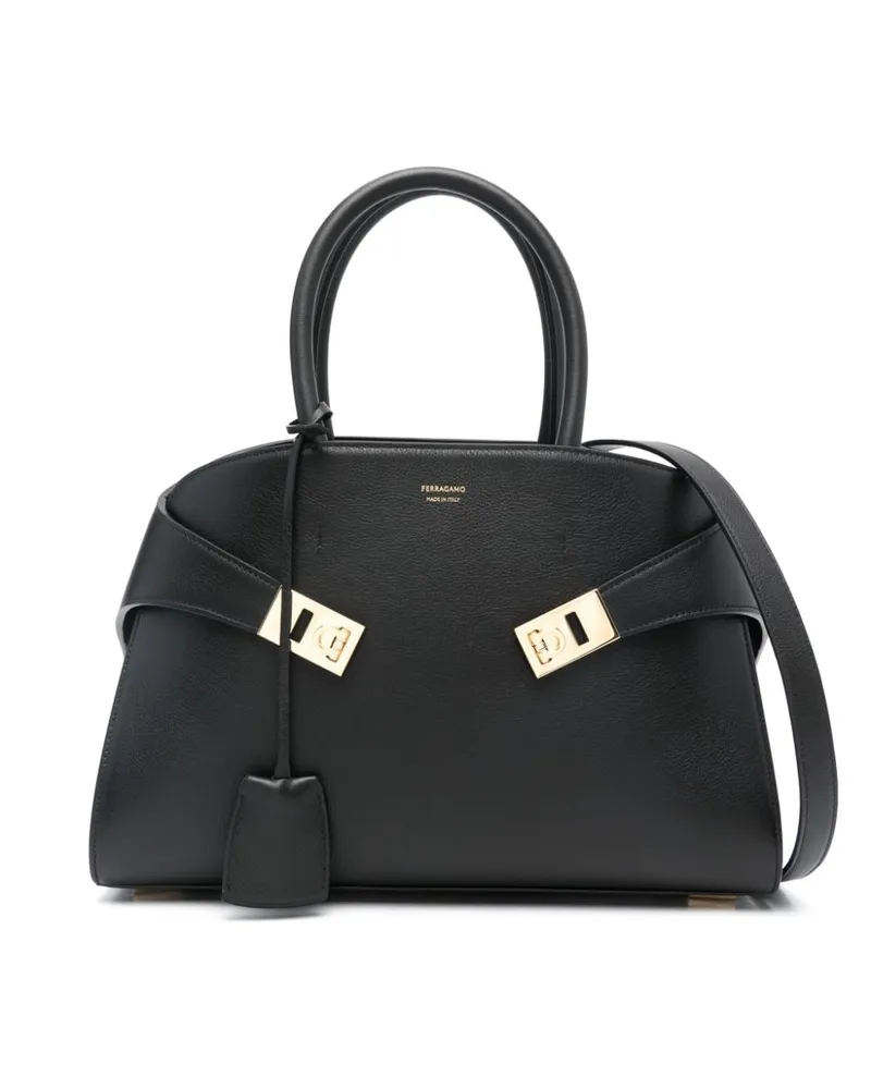Ferragamo Umarmung kleiner LeaHter -Einkaufstasche Black