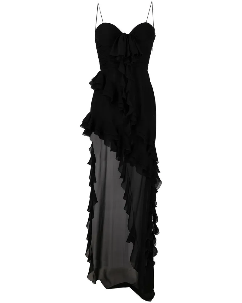 Alessandra Rich Rüschen Detail Seiden Georgette Abendkleid Schwarz