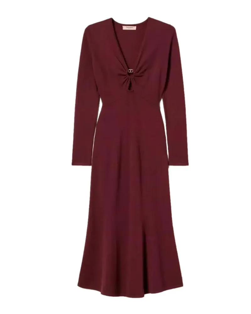 Twin-Set Longuette-Kleid mit ovalem T Bordeaux