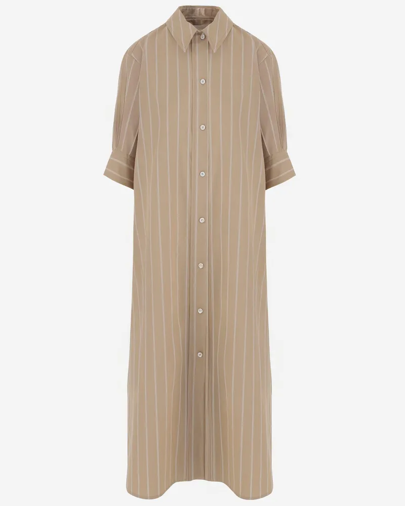 Jil Sander Langes Baumwollkleid mit Streifenmuster Beige
