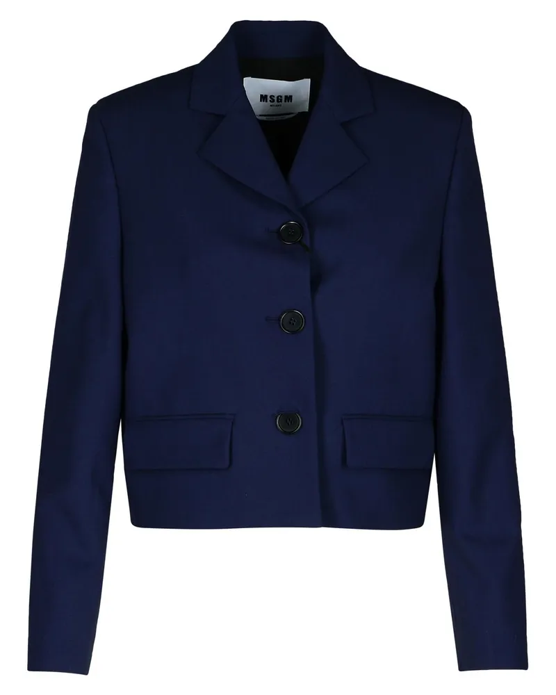 MSGM Navy Virgin Woll Crop Blazer Navy