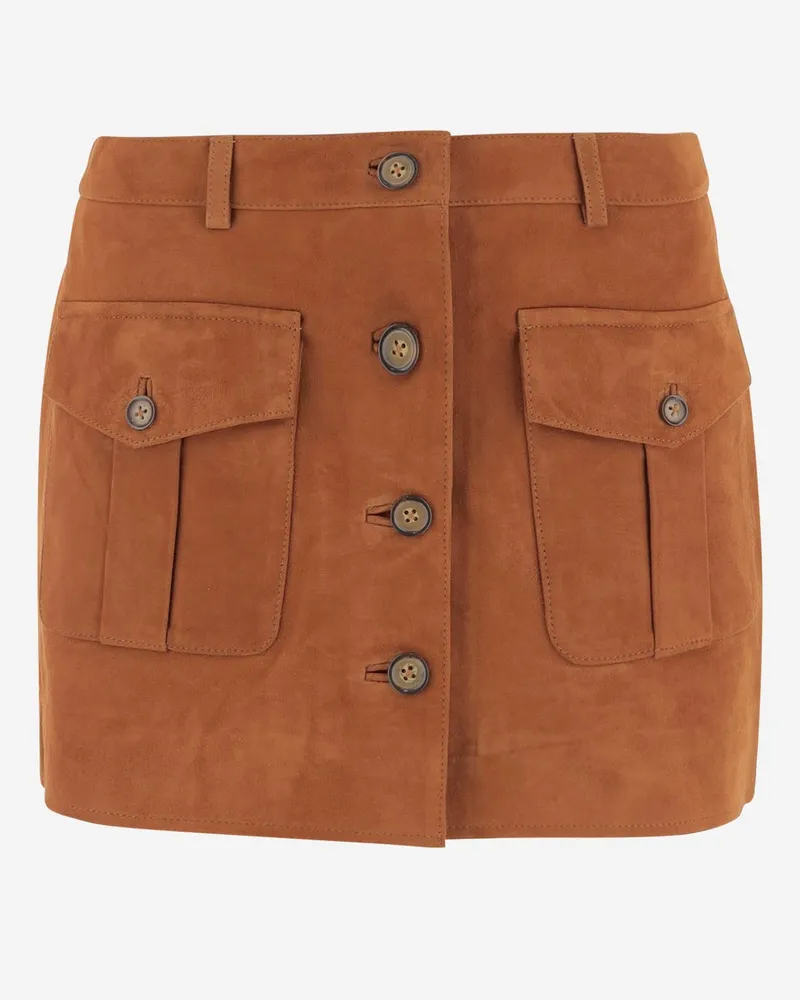 The Garment Der Kleidungsmini -Wildlederrock mit Taschen Marrone