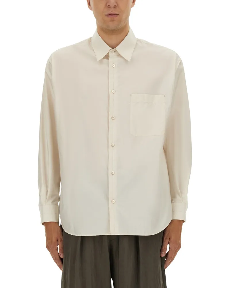 Christophe Lemaire Baumwolle und Seidenhemd Beige